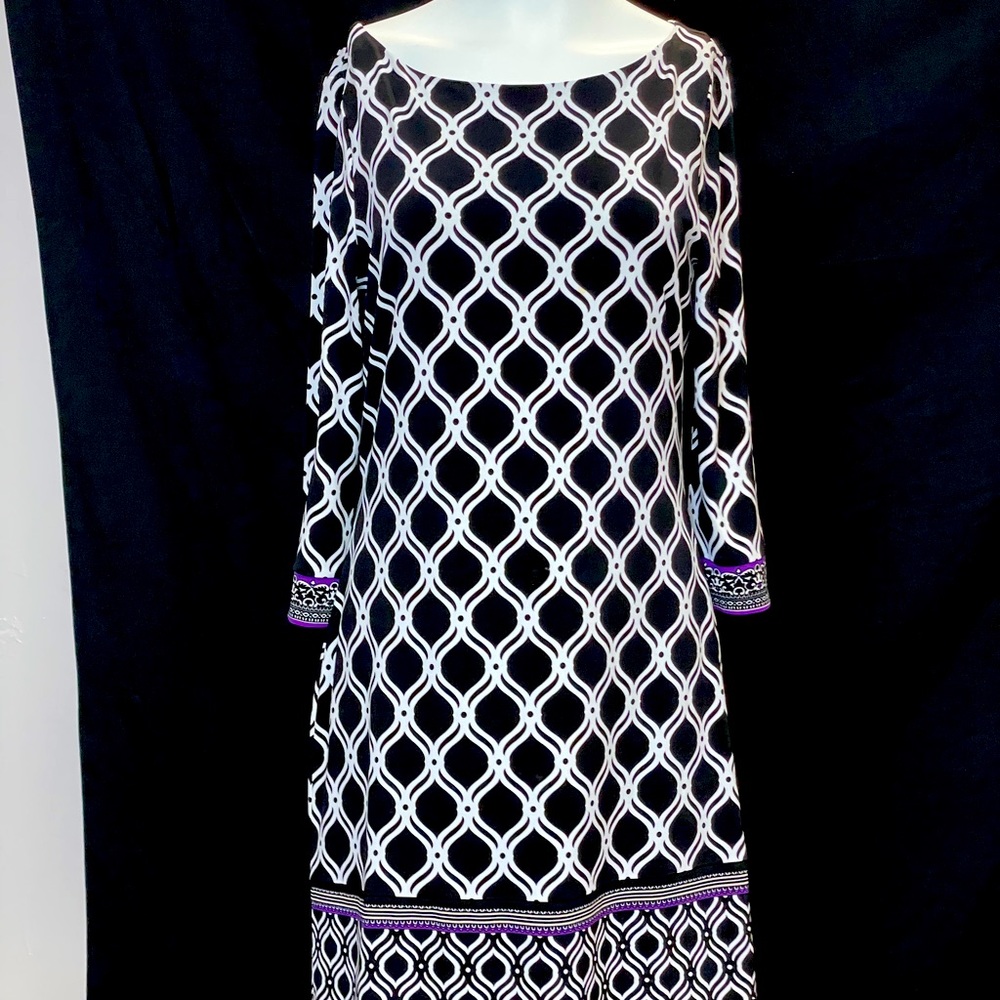WhiteHouseBlackMarket dress black & white w/purple